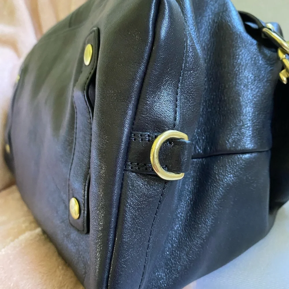 Coach Black Leather Satchel Bag with Gold Hardware